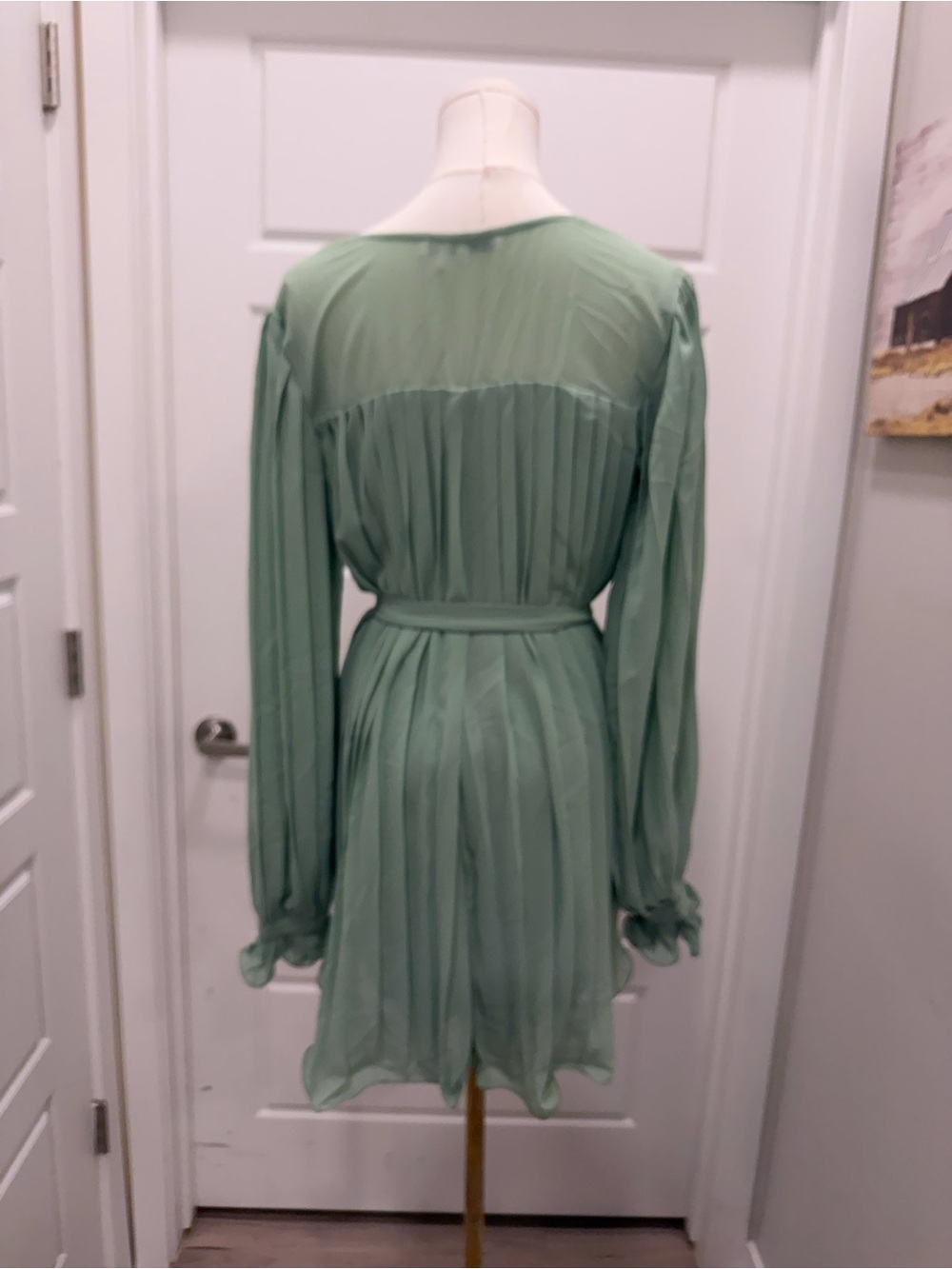 Endless Rose Sage Green Pleated V-Neck Tie-Waist Romper - Picture 4 of 9